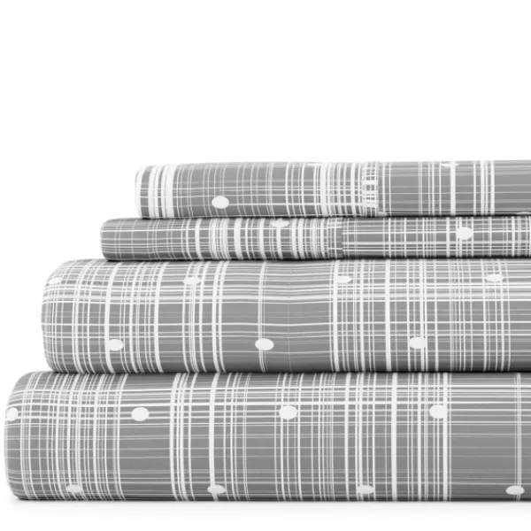 Bed Sheets-Kirkland's Home Plaid Polka Dot 3-Pc. Twin Sheet Set Gray