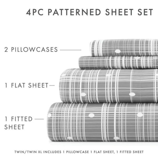 Bed Sheets-Kirkland's Home Plaid Polka Dot 3-Pc. Twin Sheet Set Gray