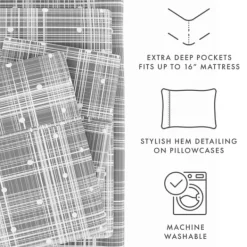 Bed Sheets-Kirkland's Home Plaid Polka Dot 3-Pc. Twin Sheet Set Gray