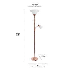 Floor Lamps-Kirkland's Home Polished Rose Gold And White Reading Arm Torchiere Pink
