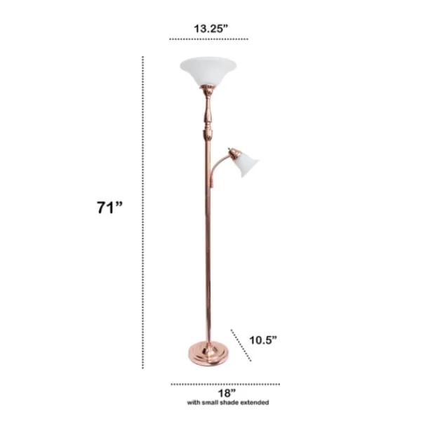 Floor Lamps-Kirkland's Home Polished Rose Gold And White Reading Arm Torchiere Pink