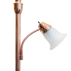 Floor Lamps-Kirkland's Home Polished Rose Gold And White Reading Arm Torchiere Pink