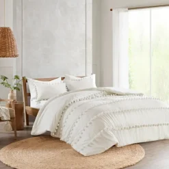 Comforters-Kirkland's Home Pom Pom California King 3-Pc. Comforter Set White