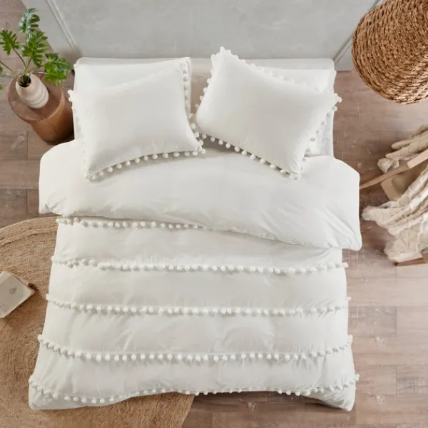 Comforters-Kirkland's Home Pom Pom California King 3-Pc. Comforter Set White