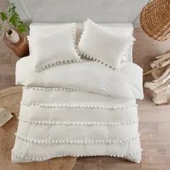 Comforters-Kirkland's Home Pom Pom Full/Queen 3-Pc. Comforter Set White