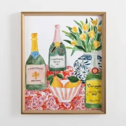Framed Art-Kirkland's Home Popping Champagne Bottles Framed Art Print Pink/Green/Multi