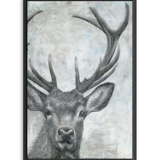Canvas Art-Kirkland's Home Portrait Of A Deer Framed Giclee Canvas Art Print Black/White/Gray