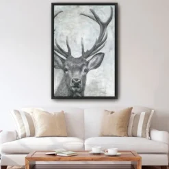 Canvas Art-Kirkland's Home Portrait Of A Deer Framed Giclee Canvas Art Print Black/White/Gray