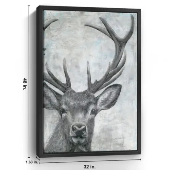 Canvas Art-Kirkland's Home Portrait Of A Deer Framed Giclee Canvas Art Print Black/White/Gray