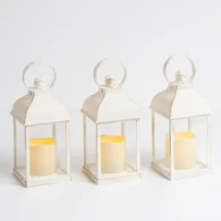 Lanterns-Kirkland's Home Pre-Lit Antique Ring Led Lanterns, Set Of 3 White