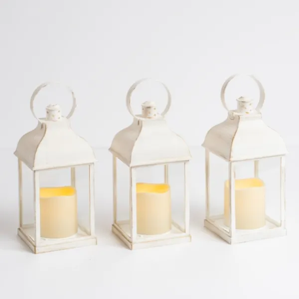 Lanterns-Kirkland's Home Pre-Lit Antique Ring Led Lanterns, Set Of 3 White