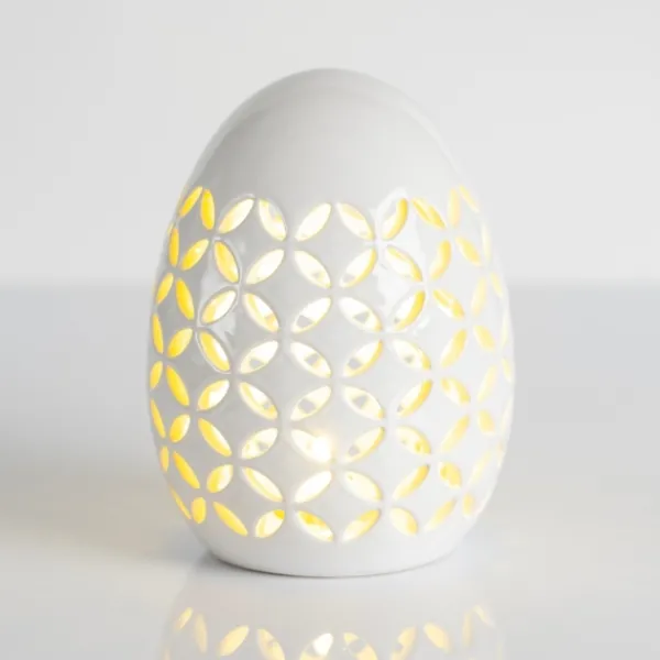 Lanterns-Kirkland's Home Pre-Lit Ceramic Egg Lantern White