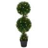 Trees & Topiaries-Kirkland's Home Pre-Lit Double Ball Cedar Potted Topiary