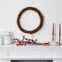 Wreaths-Kirkland's Home Pre-Lit Light Woven Vine Wreath Brown