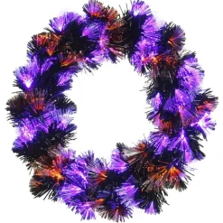 Wreaths-Kirkland's Home Pre-Lit Purple Fiber Optics Halloween Wreaths Purple/Orange/Black