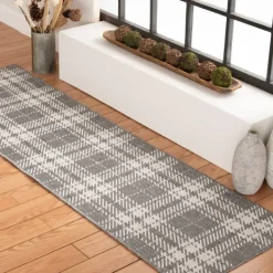 Outdoor Rugs-Kirkland's Home Priya Plaid Indoor/Outdoor Area Rug, 2X7 Gray