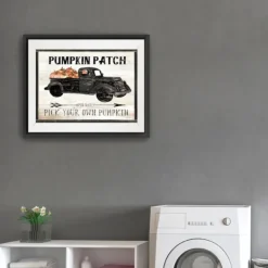 Wall Quotes & Signs-Kirkland's Home Pumpkin Patch Black Truck Giclee Canvas Art Print Tan/Gray/Black