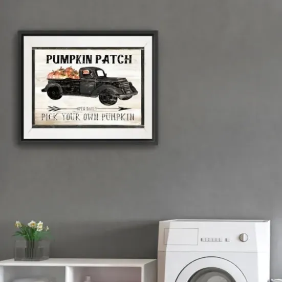 Wall Quotes & Signs-Kirkland's Home Pumpkin Patch Black Truck Giclee Canvas Art Print Tan/Gray/Black