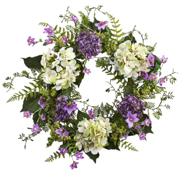 Wreaths-Kirkland's Home Purple And White Hydrangea Wreath Purple/Green/White