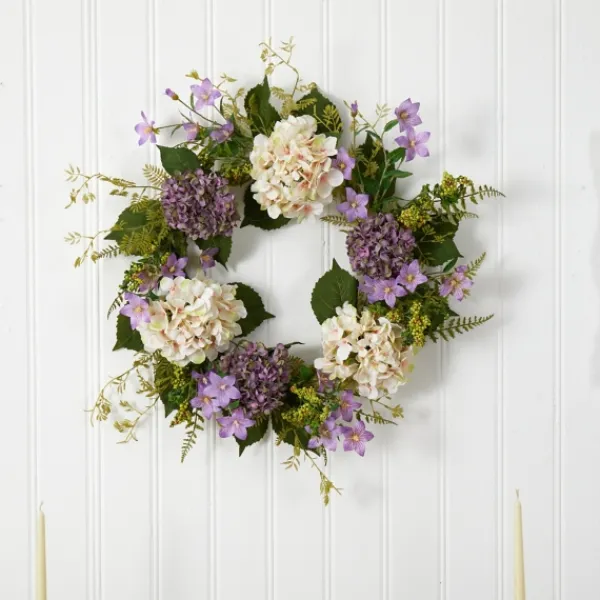 Wreaths-Kirkland's Home Purple And White Hydrangea Wreath Purple/Green/White