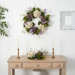 Wreaths-Kirkland's Home Purple And White Hydrangea Wreath Purple/Green/White