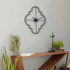 Clocks-Kirkland's Home Quatrefoil Iron Cut-Out Wall Clock Black
