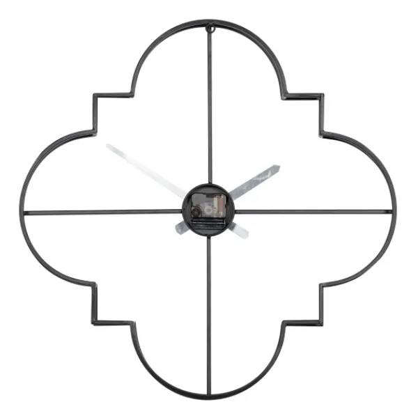 Clocks-Kirkland's Home Quatrefoil Iron Cut-Out Wall Clock Black
