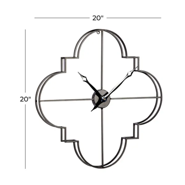 Clocks-Kirkland's Home Quatrefoil Iron Cut-Out Wall Clock Black