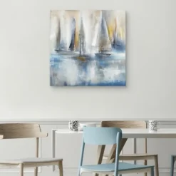 Canvas Art-Kirkland's Home Quiet Wind Canvas Art Print, 30X30 In. White/Blue/Gold