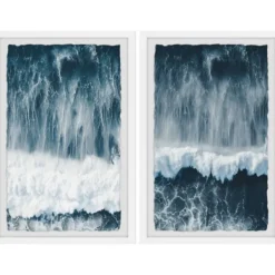 Framed Art-Kirkland's Home Raging Waves Diptych 2-Pc. Framed Wall Art Set Blue/White