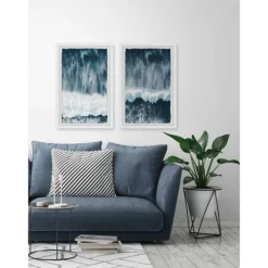 Framed Art-Kirkland's Home Raging Waves Diptych 2-Pc. Framed Wall Art Set Blue/White