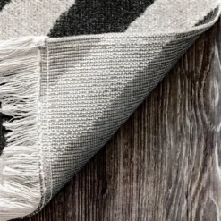 Outdoor Rugs-Kirkland's Home Rain Diamond Fringe Indoor/Outdoor Area Rug, 5X8 Black/White