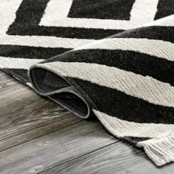 Outdoor Rugs-Kirkland's Home Rain Diamond Fringe Indoor/Outdoor Area Rug, 5X8 Black/White