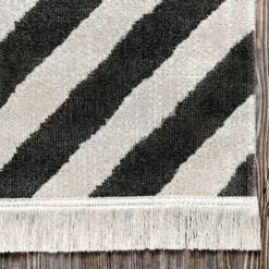 Outdoor Rugs-Kirkland's Home Rain Diamond Fringe Indoor/Outdoor Area Rug, 5X8 Black/White