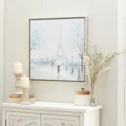 Framed Art-Kirkland's Home Rainy Paris Blues Transitional Framed Wall Art Blue/White/Black