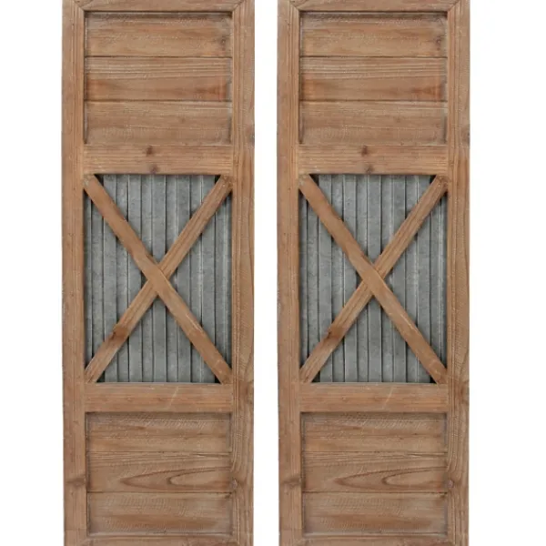 Wall Plaques-Kirkland's Home Raleigh Shutters, Set Of 2 Brown/Silver