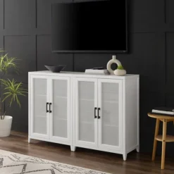 Tv Stands & Media Consoles-Kirkland's Home Rattan 4-Doors Wood Cabinet White