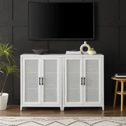 Tv Stands & Media Consoles-Kirkland's Home Rattan 4-Doors Wood Cabinet White