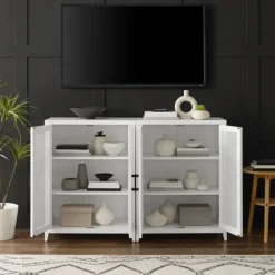 Tv Stands & Media Consoles-Kirkland's Home Rattan 4-Doors Wood Cabinet White