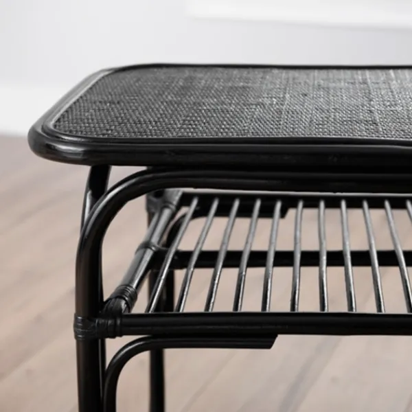 Console Tables-Kirkland's Home Rattan 3-Pc. Nesting Table Set Black
