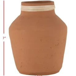 Vases-Kirkland's Home Rattan Rim Hand-Thrown Terracotta Vase Orange