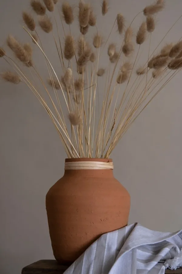 Vases-Kirkland's Home Rattan Rim Hand-Thrown Terracotta Vase Orange