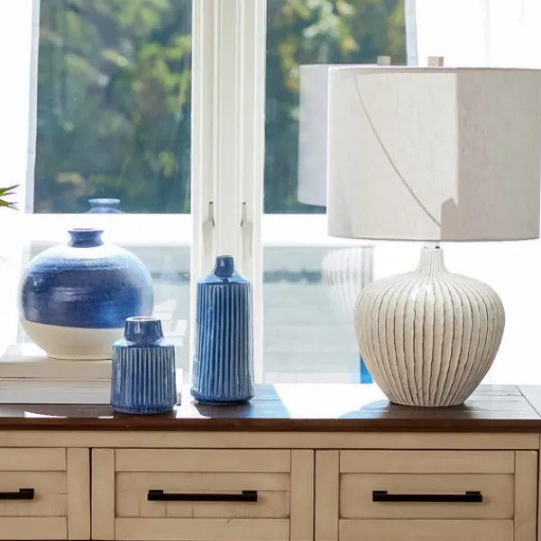 Vases-Kirkland's Home Reactive Ribbed Vase, 6 In. Blue