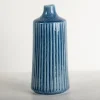 Vases-Kirkland's Home Reactive Ribbed Vase, 9 In. Blue