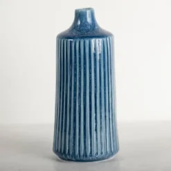 Vases-Kirkland's Home Reactive Ribbed Vase, 9 In. Blue