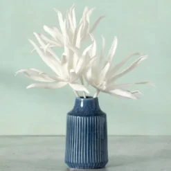 Vases-Kirkland's Home Reactive Ribbed Vase, 7 In. Blue