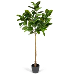 Trees & Topiaries-Kirkland's Home Real Touch Rubber Tree In Black Pot, 6 Ft.
