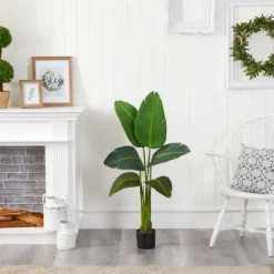 Trees & Topiaries-Kirkland's Home Real Touch Travelers Palm Plant, 45 In. Green/Black