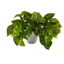 Arrangements & Greenery-Kirkland's Home Real Touch Variegated Pothos In White Planter Green/White