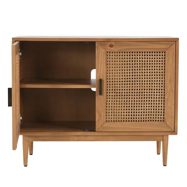 Cabinets & Sideboards-Kirkland's Home Reclaimed Pine And Woven Cane Cabinet